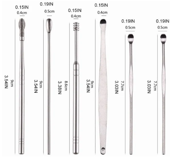 Kit Limpiador Oído Acero Inoxidable 6Pza